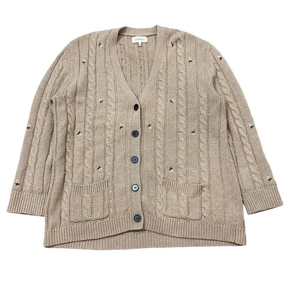 The Great Embroidered Cable Knit Wool Cashmere Cardigan Sweater Women's 1/S